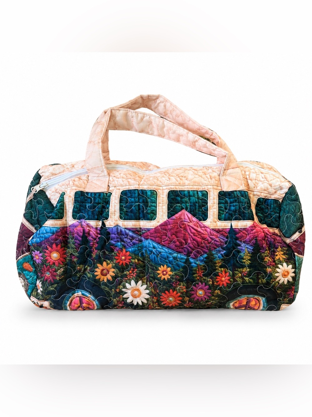 Quilted Floral Mountain Print Travel Bag in Pink and Teal